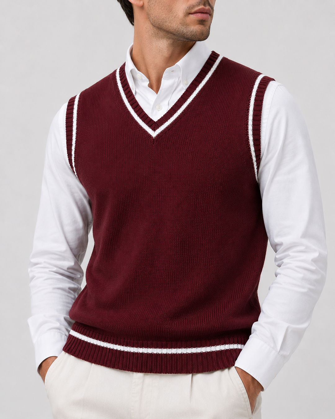 Men's V-Neck Sweater Vest Regular Fit with Ribbed Hem