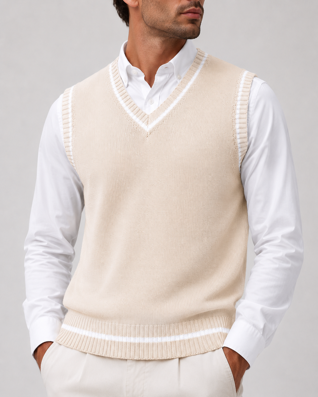 Men's V-Neck Sweater Vest Regular Fit with Ribbed Hem