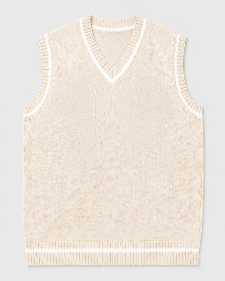 Men's V-Neck Sweater Vest Regular Fit with Ribbed Hem