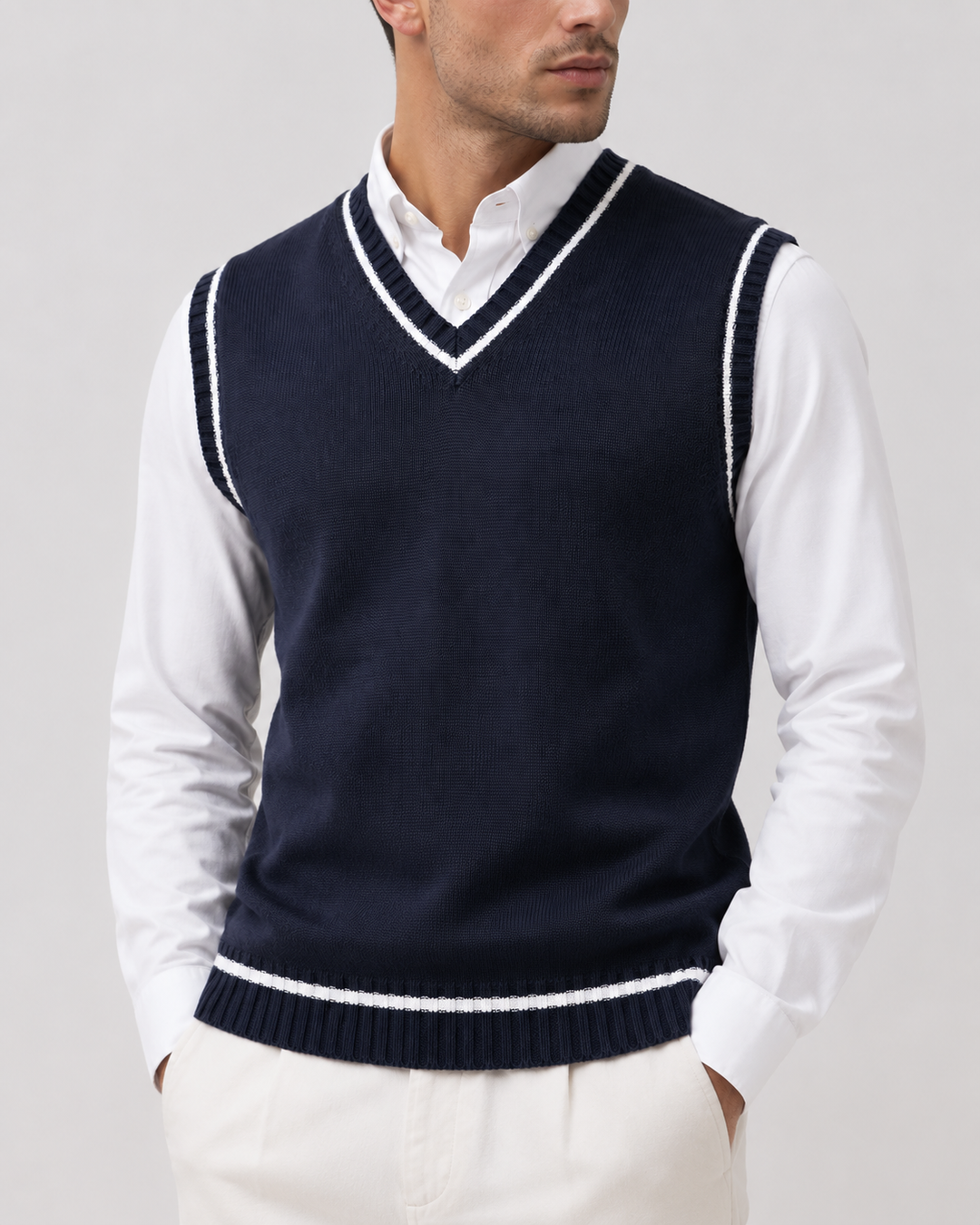 Men's V-Neck Sweater Vest Regular Fit with Ribbed Hem