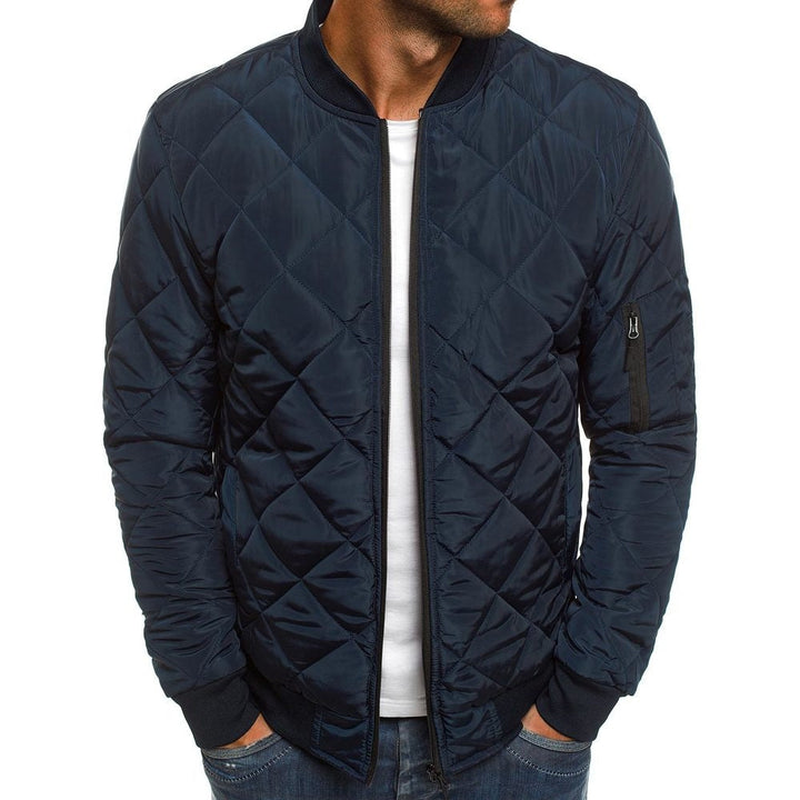 Men's Quilted Jacket Windproof Stand-Up Collar Regular Fit with Zipper