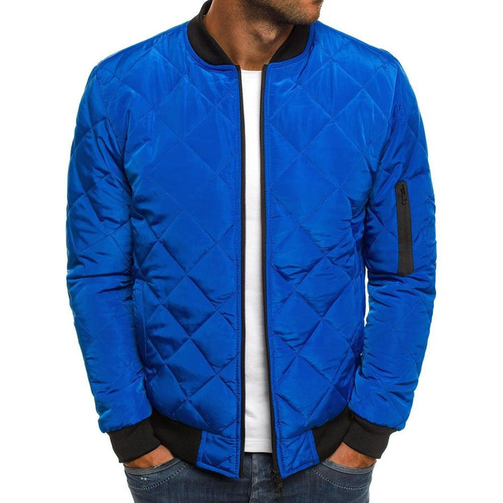 Men's Quilted Jacket Windproof Stand-Up Collar Regular Fit with Zipper