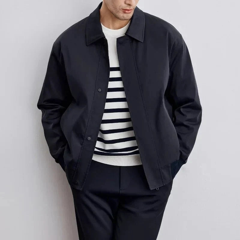 Men's Transitional Jacket with Defined Collar, Lightly Lined and Button Placket