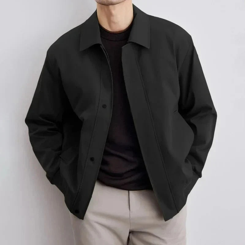 Men's Transitional Jacket with Defined Collar, Lightly Lined and Button Placket