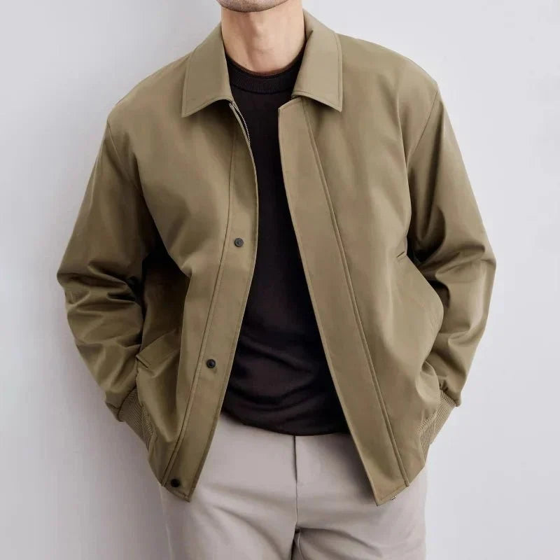 Men's Transitional Jacket with Defined Collar, Lightly Lined and Button Placket