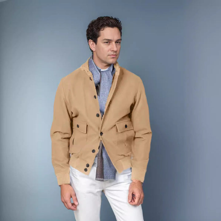 Men's Transitional Jacket with Stand-Up Collar and Zipper Pockets