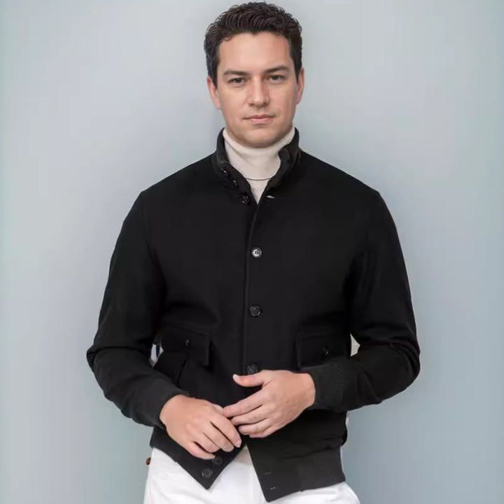 Men's Transitional Jacket with Stand-Up Collar and Zipper Pockets