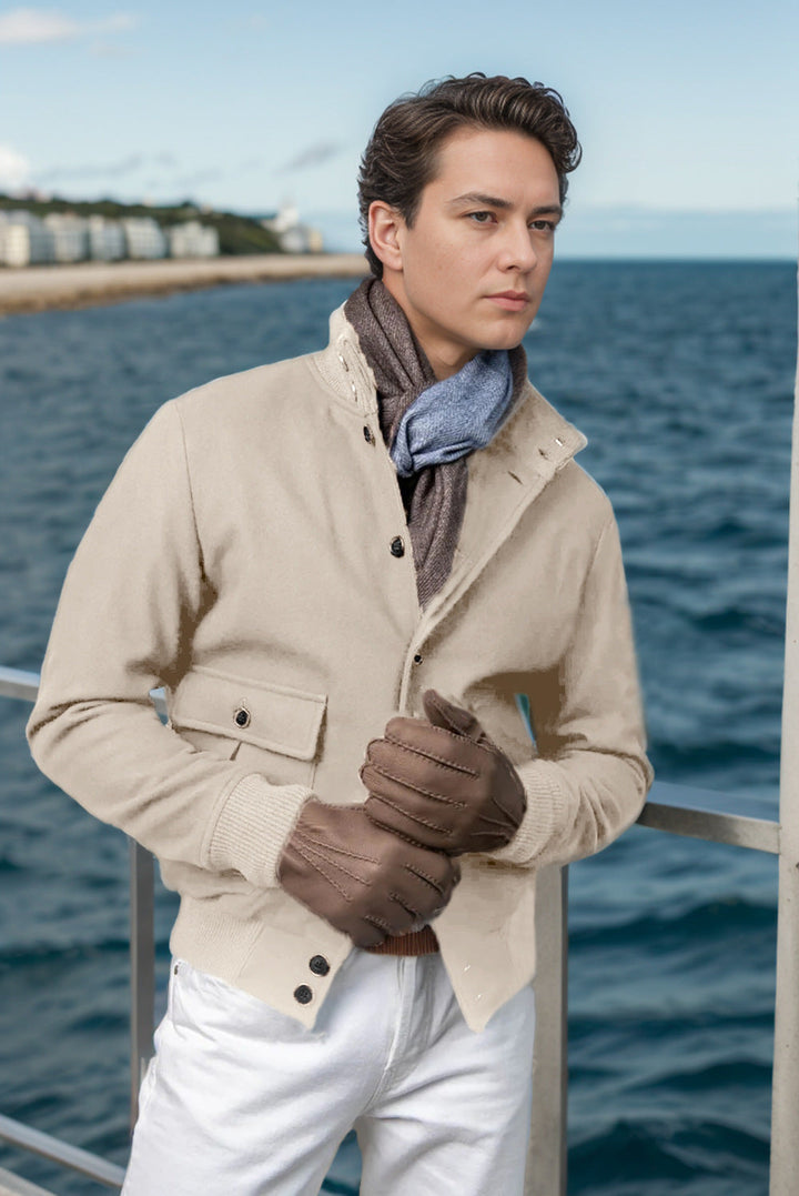 Men's Transitional Jacket with Stand-Up Collar and Zipper Pockets