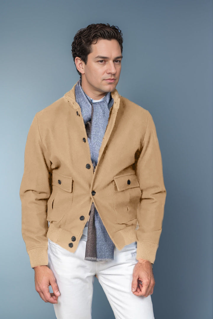 Men's Transitional Jacket with Stand-Up Collar and Zipper Pockets