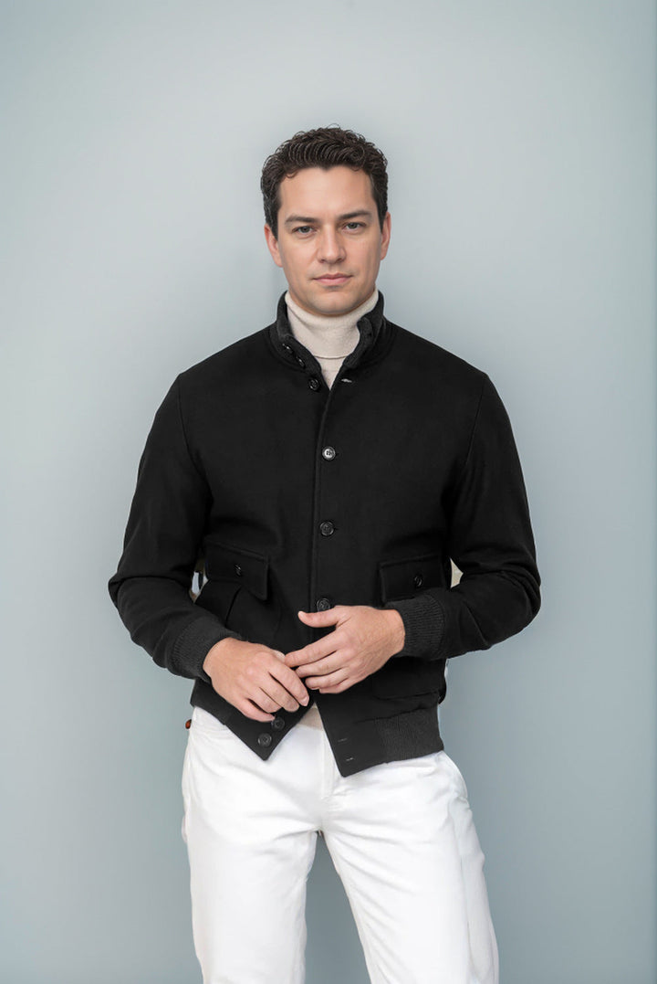 Men's Transitional Jacket with Stand-Up Collar and Zipper Pockets