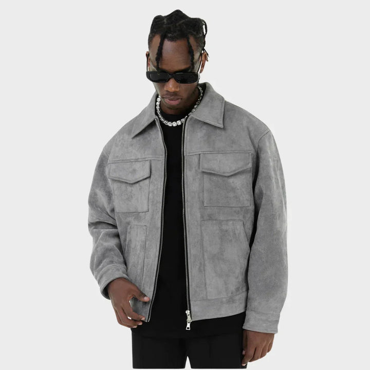 Men's Transitional Jacket with Stand-Up Collar, Straight Fit, and Zipper