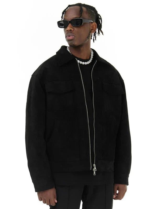 Men's Transitional Jacket with Stand-Up Collar, Straight Fit, and Zipper