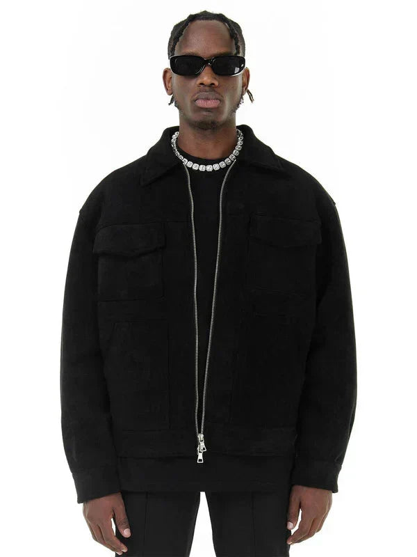Men's Transitional Jacket with Stand-Up Collar, Straight Fit, and Zipper