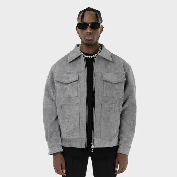 Men's Transitional Jacket with Stand-Up Collar, Straight Fit, and Zipper