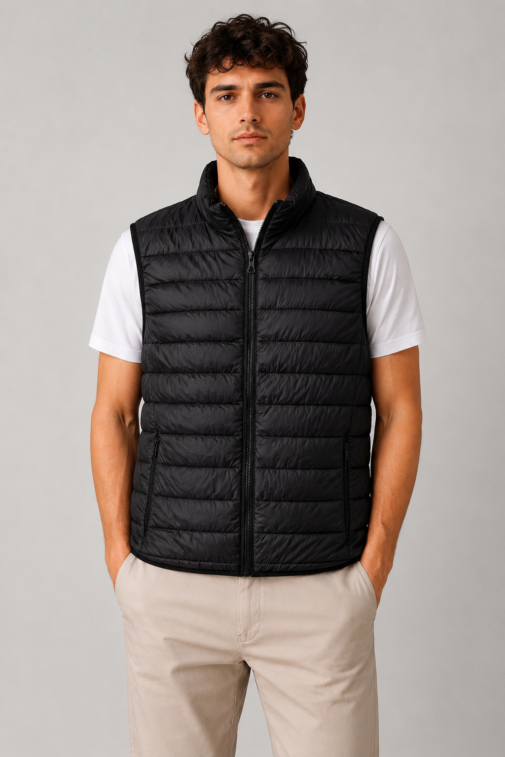 Men's Quilted Vest Sleeveless Regular Fit with Front Zipper