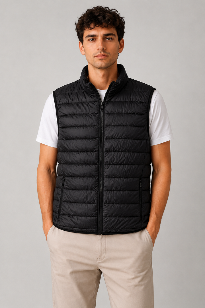 Men's Quilted Vest Sleeveless Regular Fit with Front Zipper