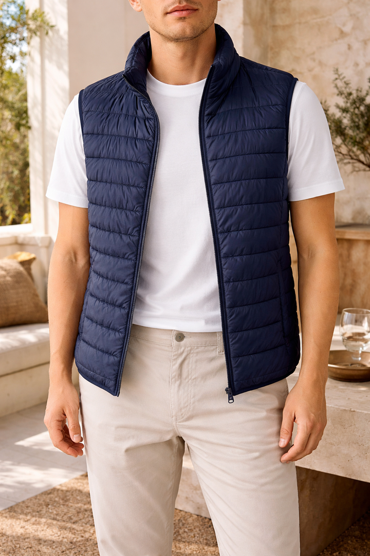 Men's Quilted Vest Sleeveless Regular Fit with Front Zipper