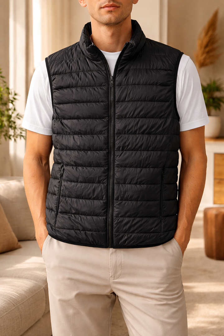 Men's Quilted Vest Sleeveless Regular Fit with Front Zipper