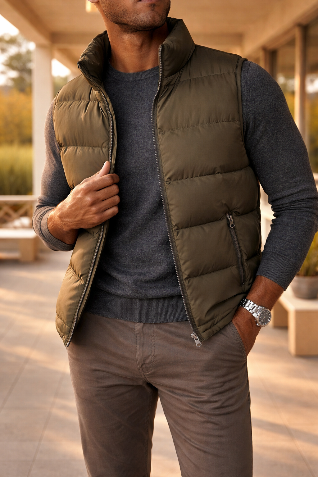 Men's Quilted Vest Sleeveless Regular Fit with Zipper