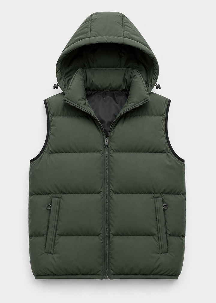 Men's Quilted Vest Regular Fit Hooded with Front Zipper