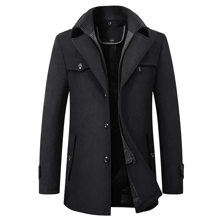 Men's Winter Jacket with Notched Collar and Knit Inserts at Cuffs