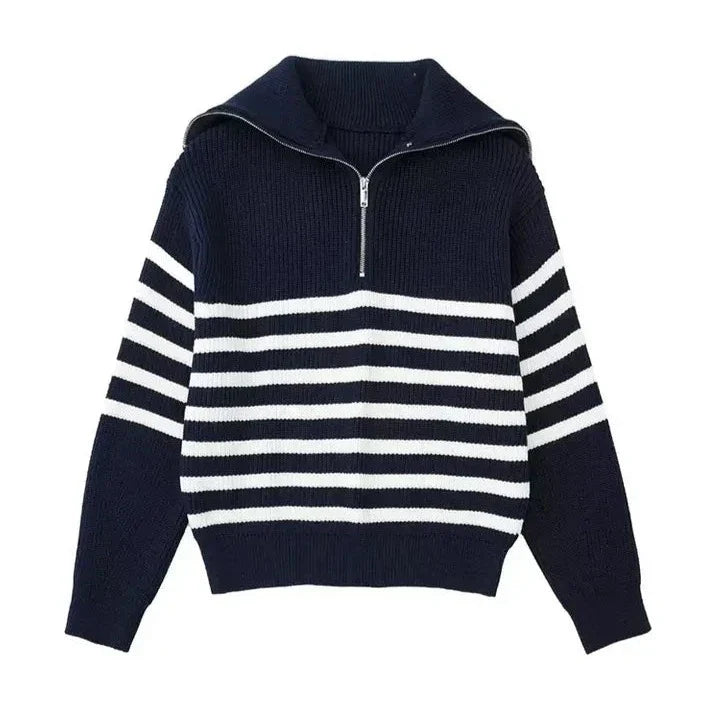 Emma & Rose striped zip-up sweater — premium knitwear
