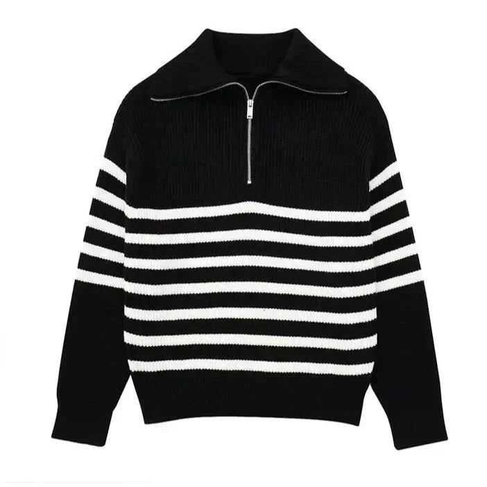 Emma & Rose striped zip-up sweater — premium knitwear