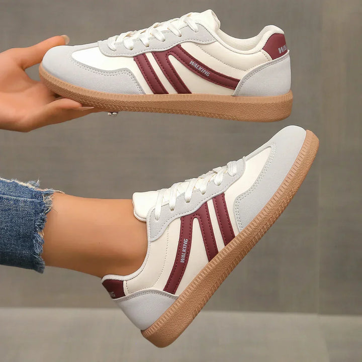 María | Women's Lace-Up Trainers with Brown Flat Sole