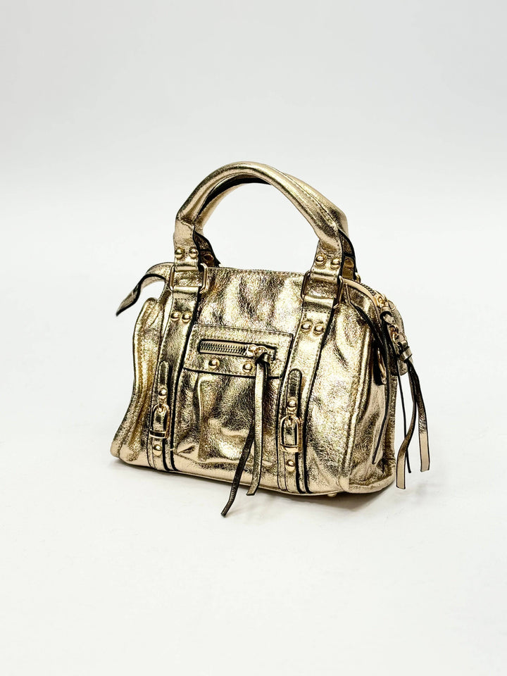 Genuine leather handbag by Emma & Rose Cape Town, Lize™ borse in tan with gold hardware and top handle, stylish and elegant design.