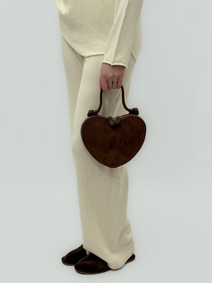 Greta™ heart-shaped suede effect chic borsa by Emma & Rose Cape Town featuring stylish design and elegant craftsmanship.