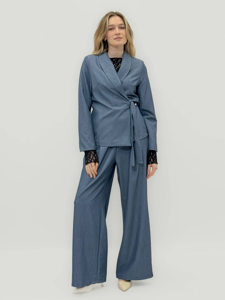 Anneke™ crossed blazer, belt, and trousers set by Emma & Rose Cape Town, featuring tailored blazer and matching trousers.
