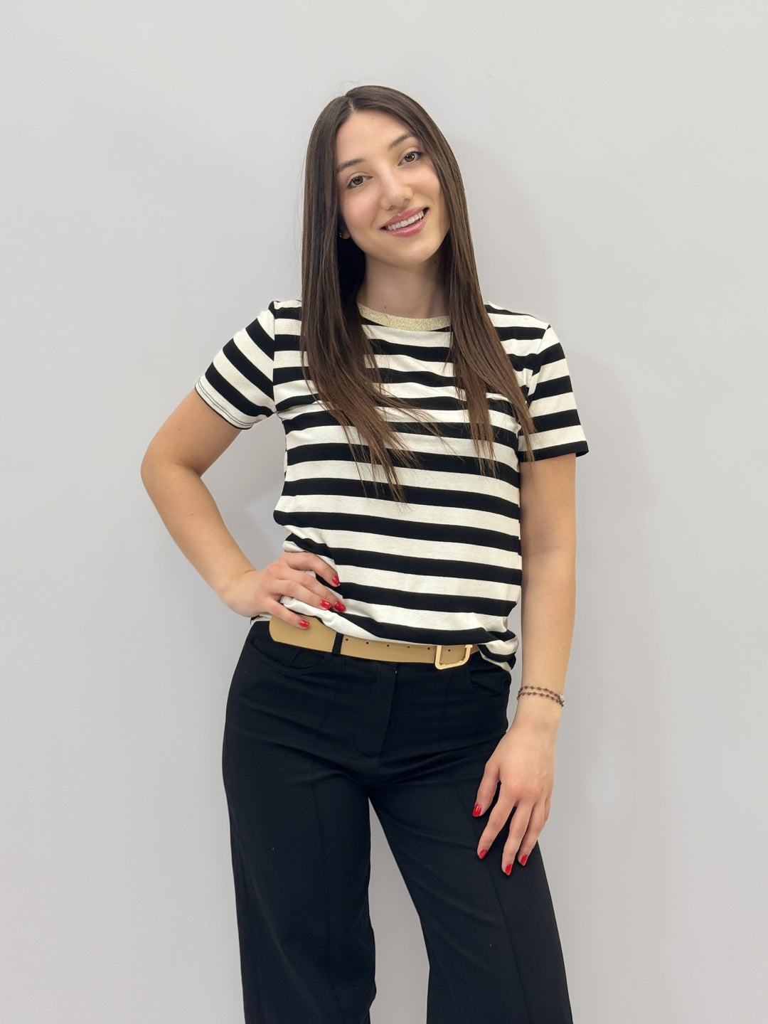 Dominique™  |  Striped T-shirt Lurex Details