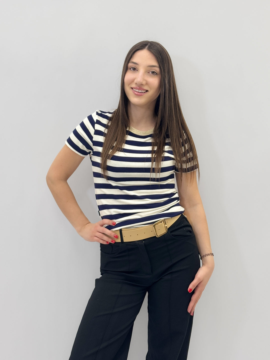 Dominique™  |  Striped T-shirt Lurex Details