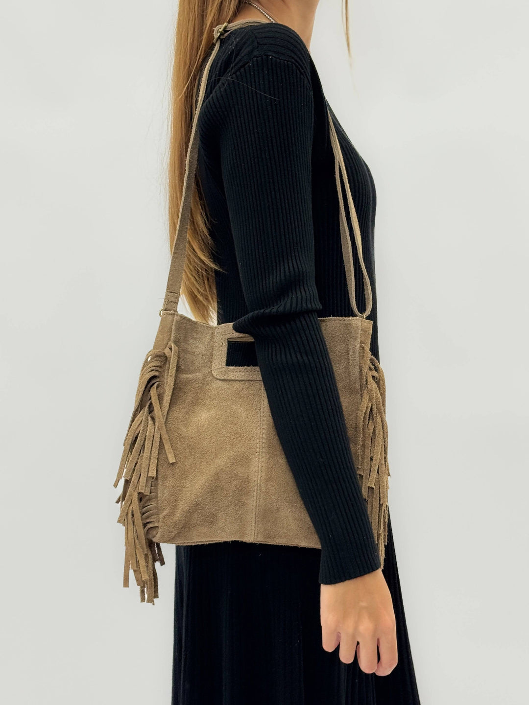 Elke™ suede leather bag by Emma & Rose Cape Town, stylish Italian borse with soft suede exterior and elegant design.