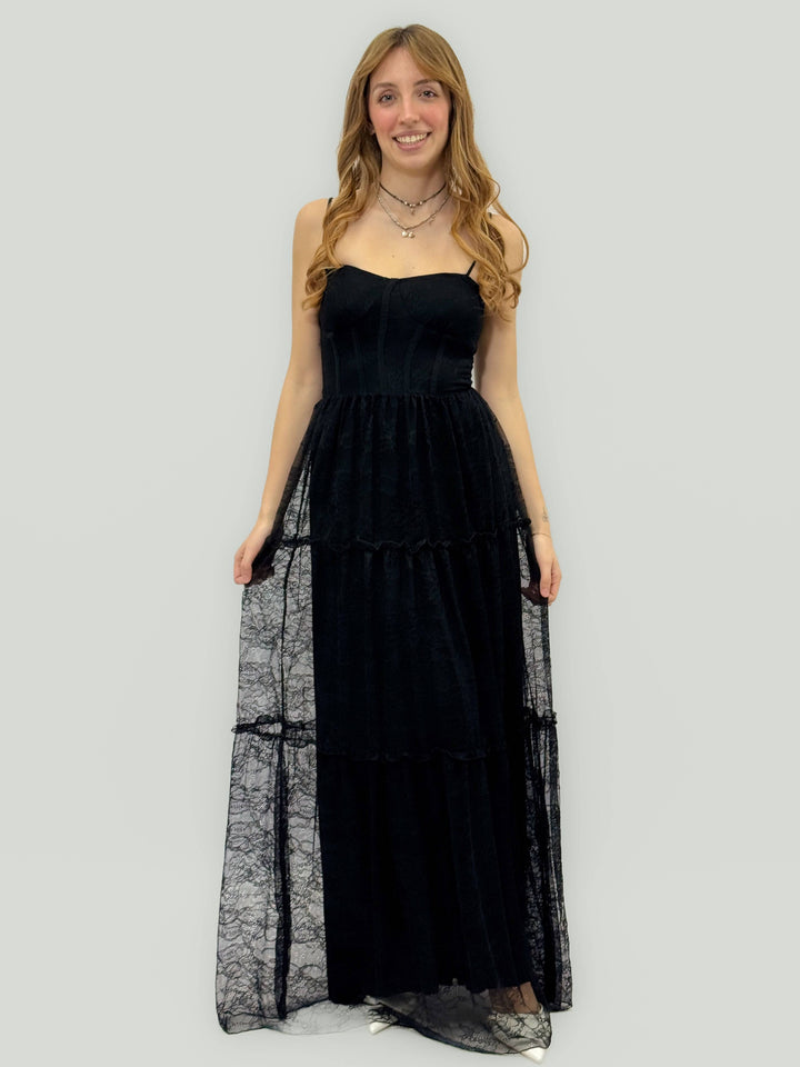 Tamsin™ long luxurious fabric dress bustier by Emma & Rose Cape Town, featuring soft, flowing material and elegant design.