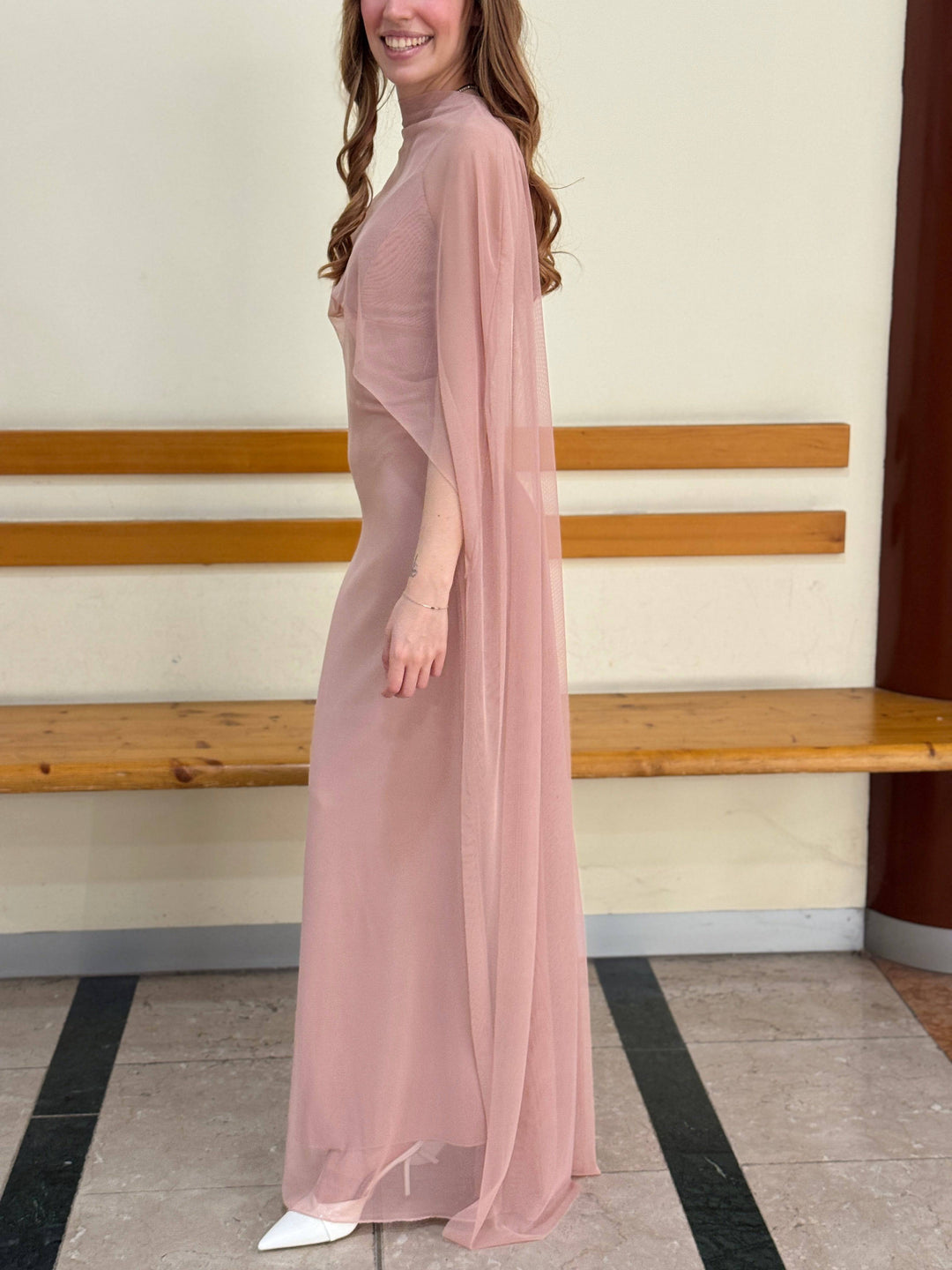 Heleen™ long dress by Emma & Rose Cape Town featuring soft, luxurious fabrics and a stylish cape detail.