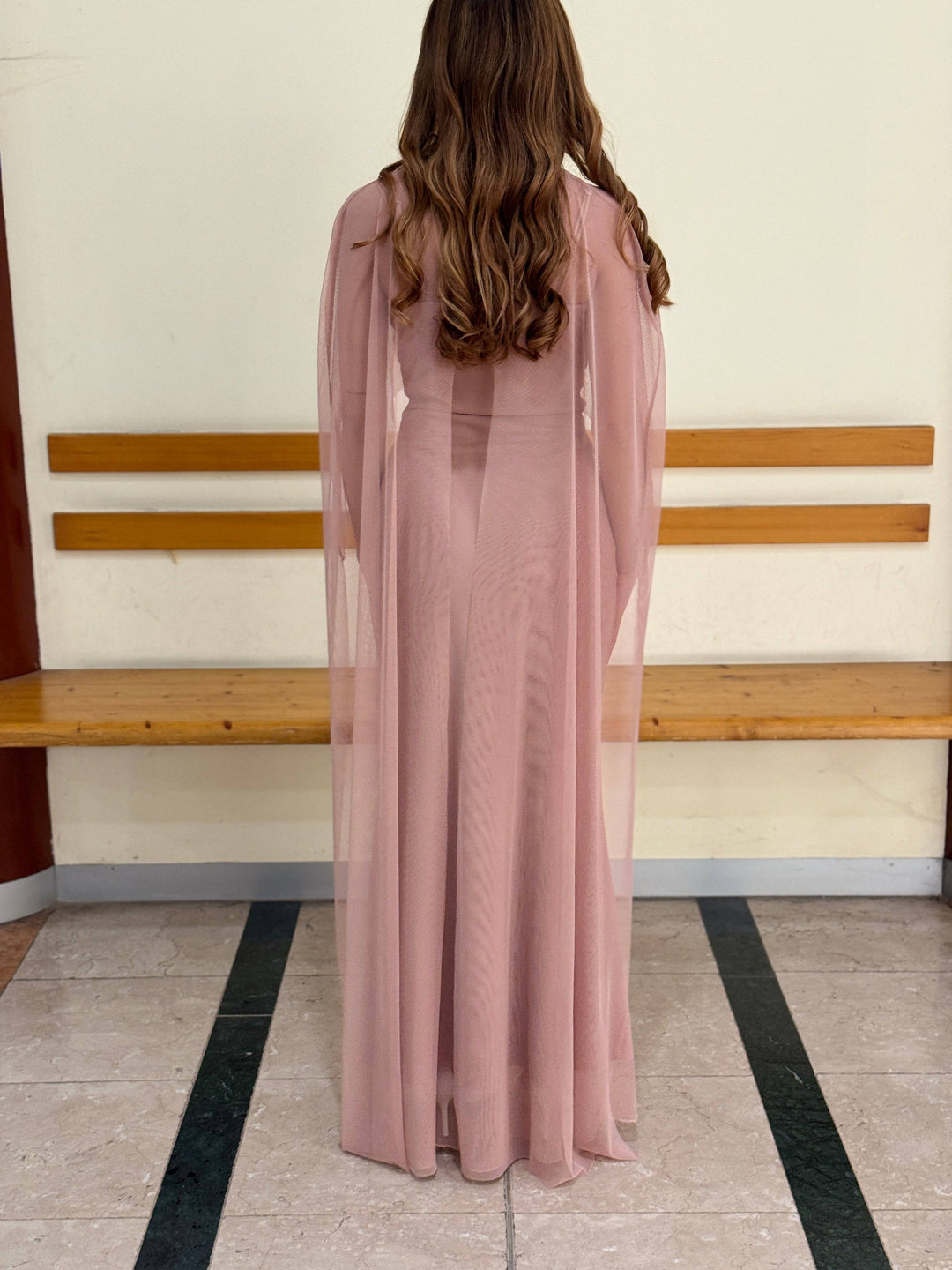 Heleen™ long dress by Emma & Rose Cape Town featuring soft luxurious fabrics and an elegant cape design.