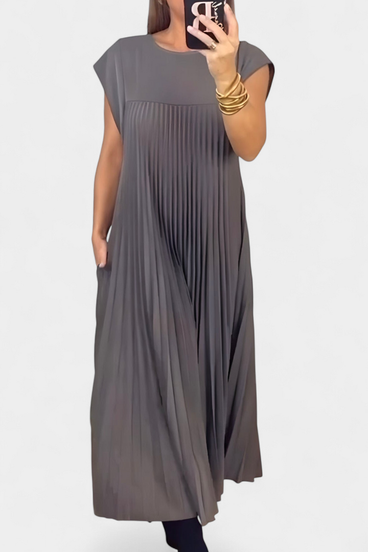 Manuela Sleeveless Dress with Pleats and High Waist, view 9 - Elena Harper