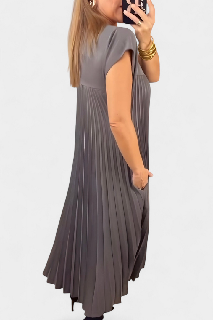 Manuela Sleeveless Dress with Pleats and High Waist, view 6 - Elena Harper