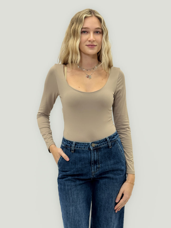 Nadine™  |  Long-sleeved Bodysuit Wide Neckline