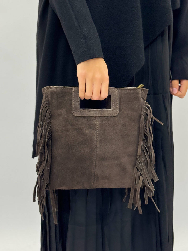 Elke™ suede leather bag by Emma & Rose Cape Town, stylish Italian borse with soft suede texture and elegant design.