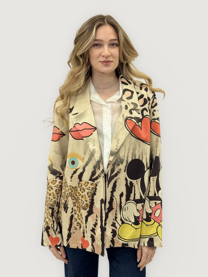 Janneke™  |  Beige Blazer Cartoon Print