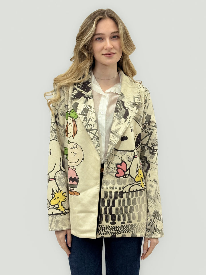 Janneke™  |  Beige Blazer Cartoon Print
