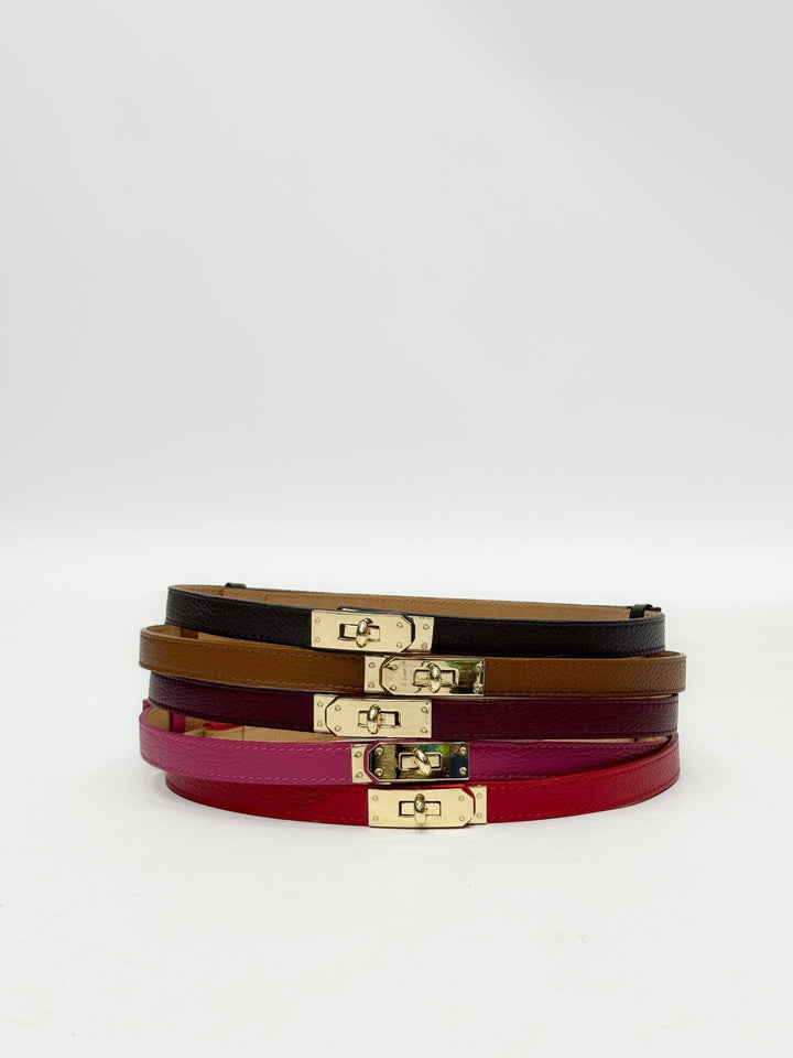Kees™ genuine leather belt buckle by Emma & Rose Cape Town, close-up of polished metal buckle on leather belt accessory.