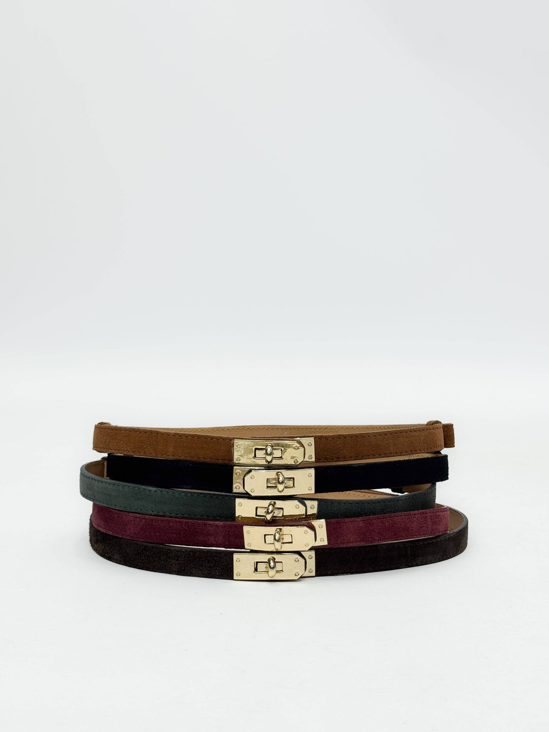 Emma & Rose Cape Town Julian genuine suede belt hook accessory showing a sleek, brown suede strap with metal hardware.