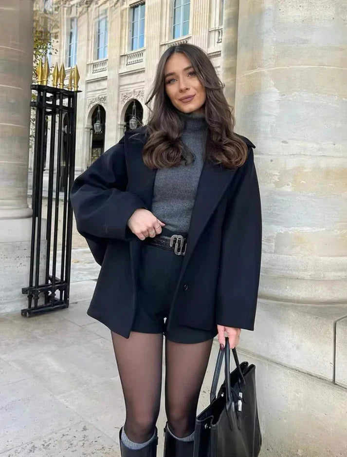 Oversized Button Coat for Women – Elegant Short Jacket