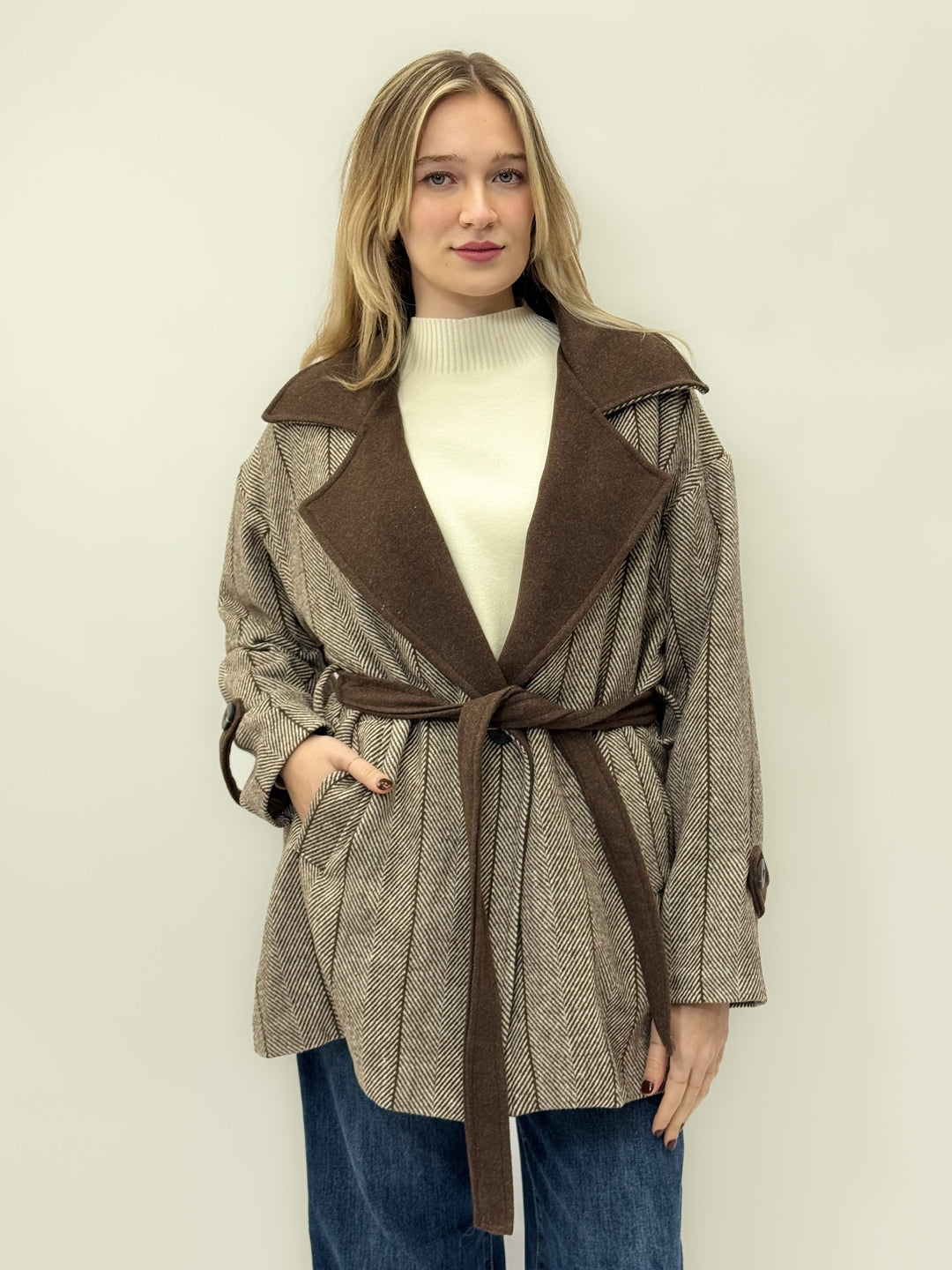 Rozanne™  |  Patterned Coat Belt Lapels