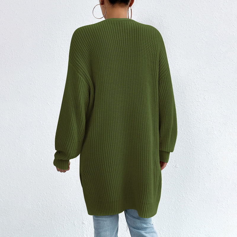 Casual Solid Color Knitted Cardigan