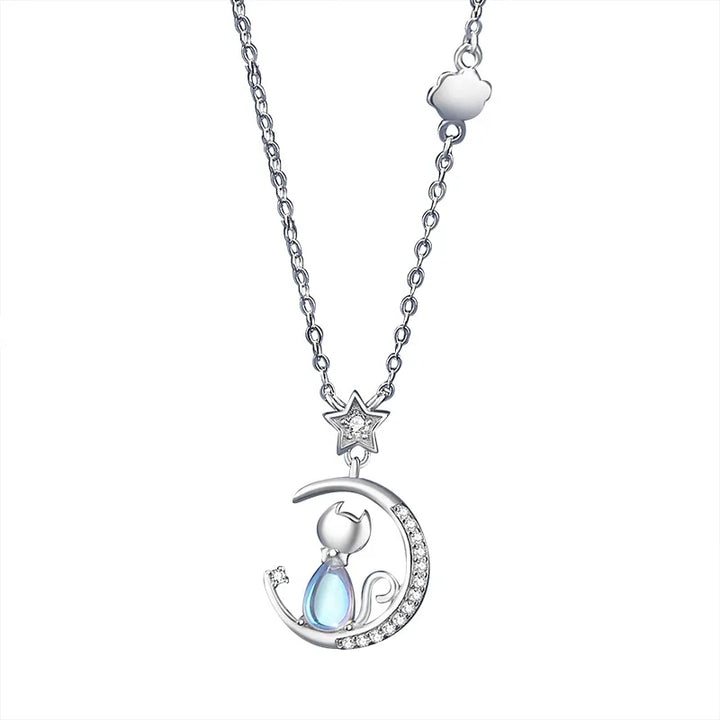 Cat Moon Sterling Silver Necklace