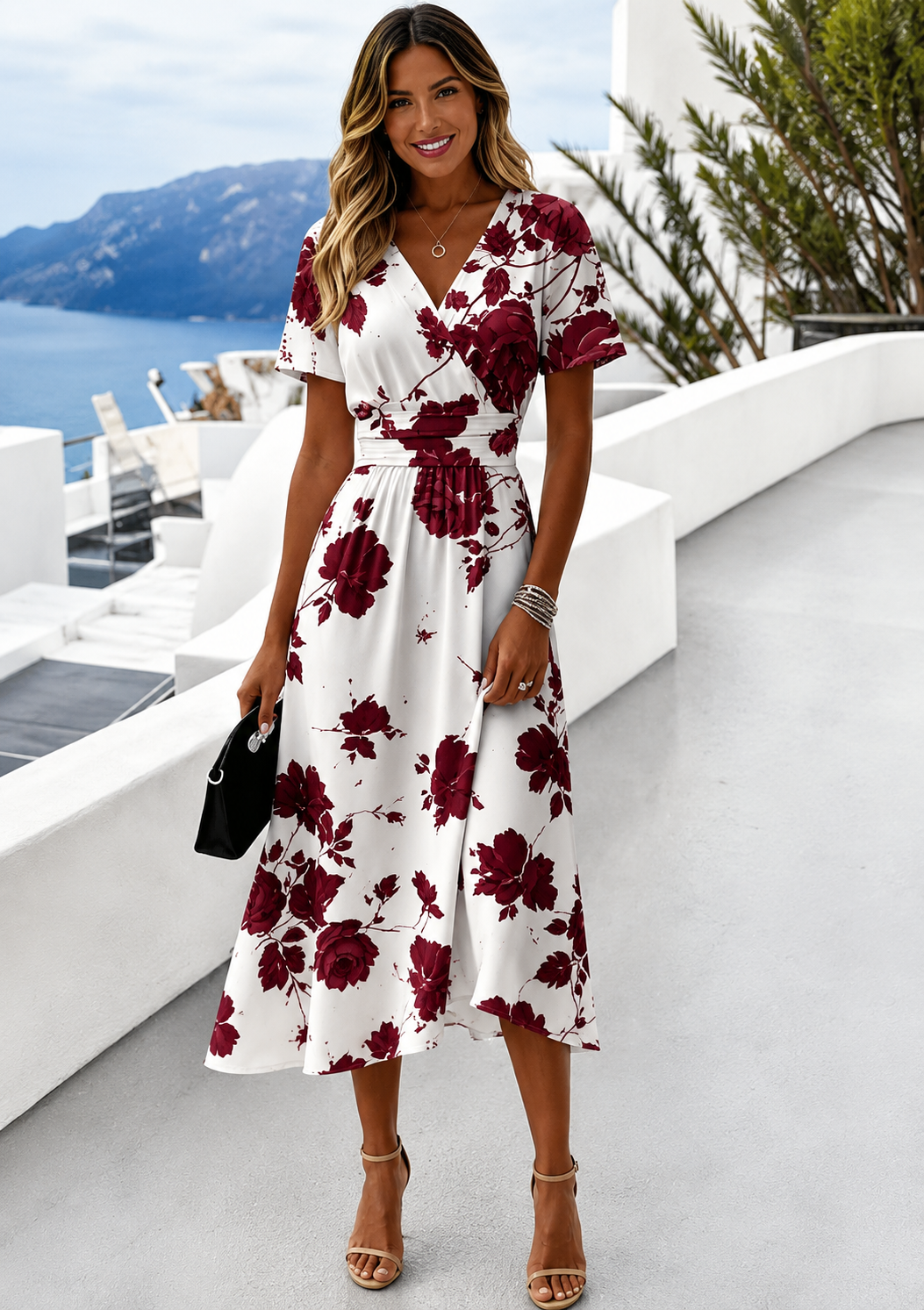 Ilanna | Elegant Floral Wrap Midi Dress